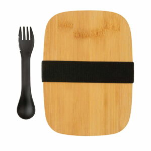 Nerūdijančio plieno pietų dėžutė su bambuko dangteliu ir šakute–šaukštu