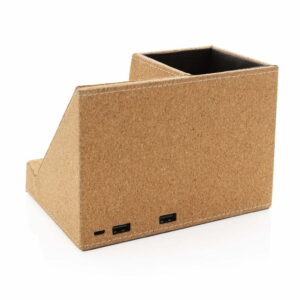 Kamštinės medžiagos rašiklių stovas su 5W belaidžiu įkrovikliu