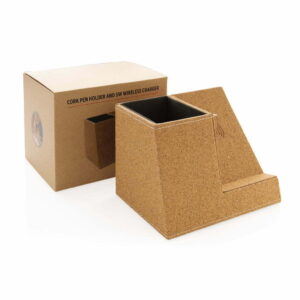 Kamštinės medžiagos rašiklių stovas su 5W belaidžiu įkrovikliu