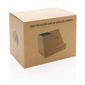 Kamštinės medžiagos rašiklių stovas su 5W belaidžiu įkrovikliu