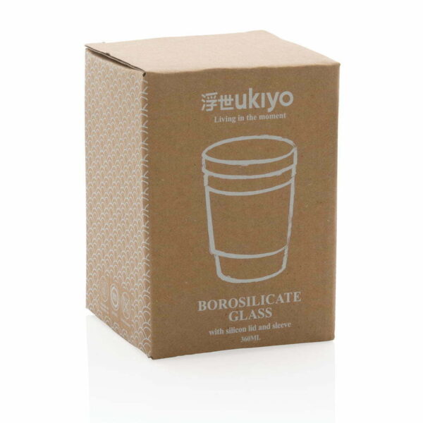 Ukiyo boro silikatinis stiklinis puodelis su silikoniniu dangteliu ir rankove - Image 10