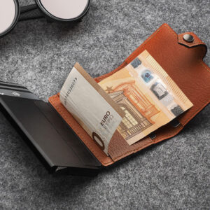 RFID odinė piniginė su dėklu kortelėms