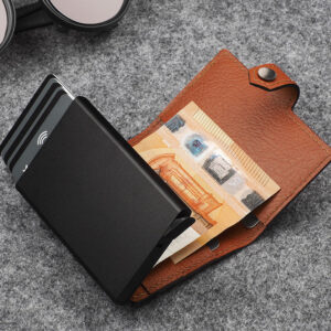 RFID odinė piniginė su dėklu kortelėms