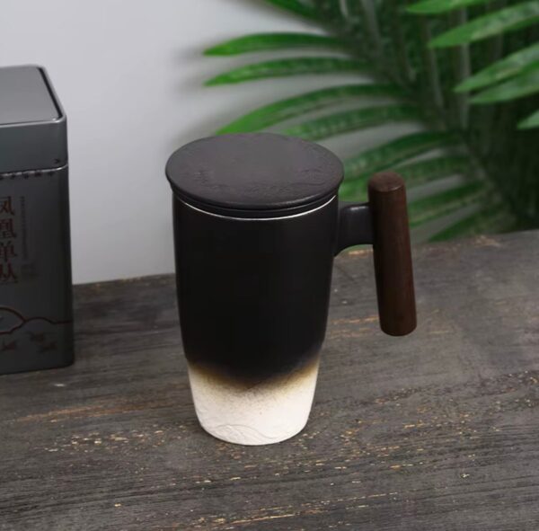 Modernus porcelianinis puodelis 300 ml su medine rankena - Image 2