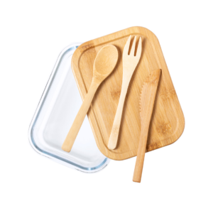 Stiklinė maisto dėžutė su įrankiais, 500 ml.