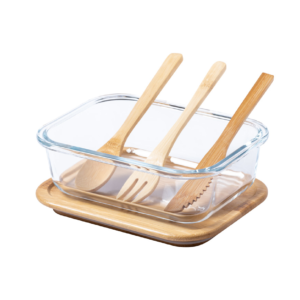 Stiklinė maisto dėžutė su įrankiais, 500 ml.