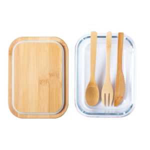 Stiklinė maisto dėžutė su įrankiais, 500 ml.