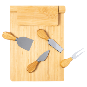 Bambukinė lenta su sūrio pjaustymo įrankiais