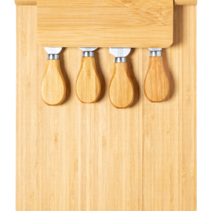 Bambukinė lenta su sūrio pjaustymo įrankiais