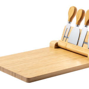 Bambukinė lenta su sūrio pjaustymo įrankiais