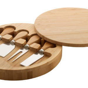 Bambukinė lenta su sūrio pjaustymo įrankiais