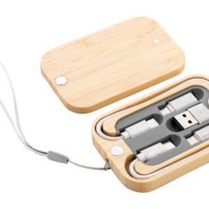 Įkrovimo laidų rinkinys bambukinėje dėžutėje