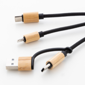 RPET ir bambuko USB įkroviklio laidas su raktų pakabuku