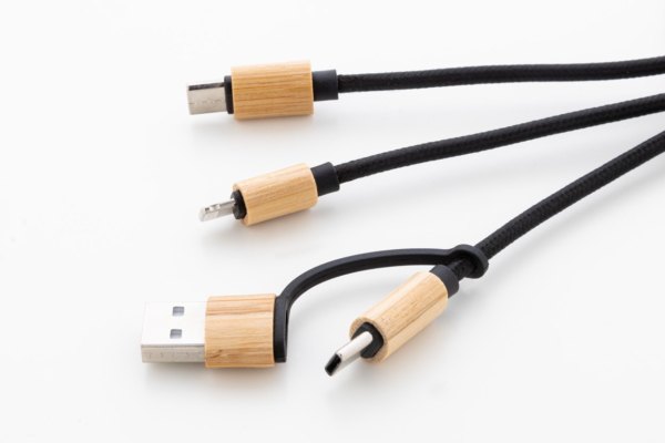 RPET ir bambuko USB įkroviklio laidas su raktų pakabuku - Image 2