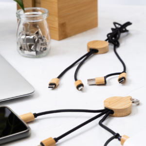 RPET ir bambuko USB įkroviklio laidas su raktų pakabuku