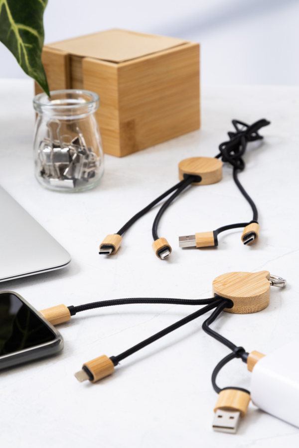 RPET ir bambuko USB įkroviklio laidas su raktų pakabuku - Image 3