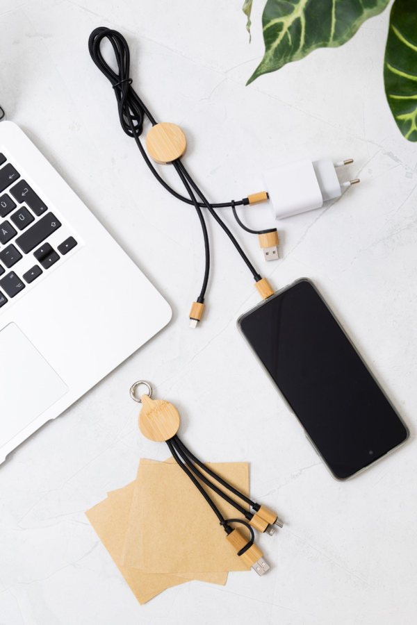 USB įkroviklio kabelis iš RPET ir bambuko 100 cm